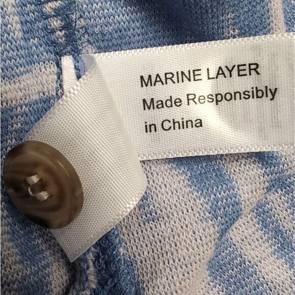 Marine Layer Terry Cloth Shirt Mens L Blue Palm Button Up Short Sleeve NEW NWT - Picture 8 of 13